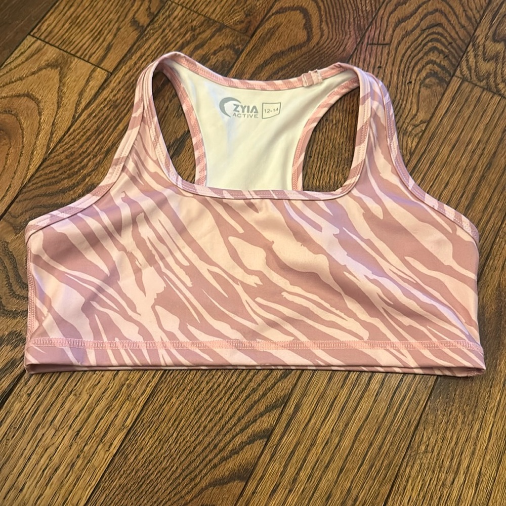 Zyia pink zebra active bra; like new, never worn.  Size 12-14